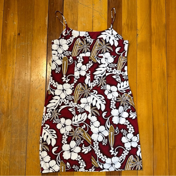 KY'S Made in Hawaii Red Floral 100% Cotton Spaghetti Straps Dress L - Picture 3 of 4